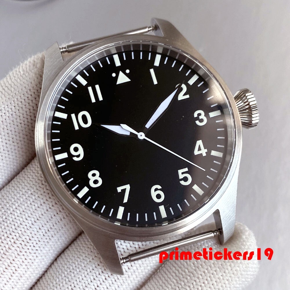 43mm Pilot Watch Case+Dial Hands Set Sapphire Fit NH35 ETA2824 PT5000 Clear Back