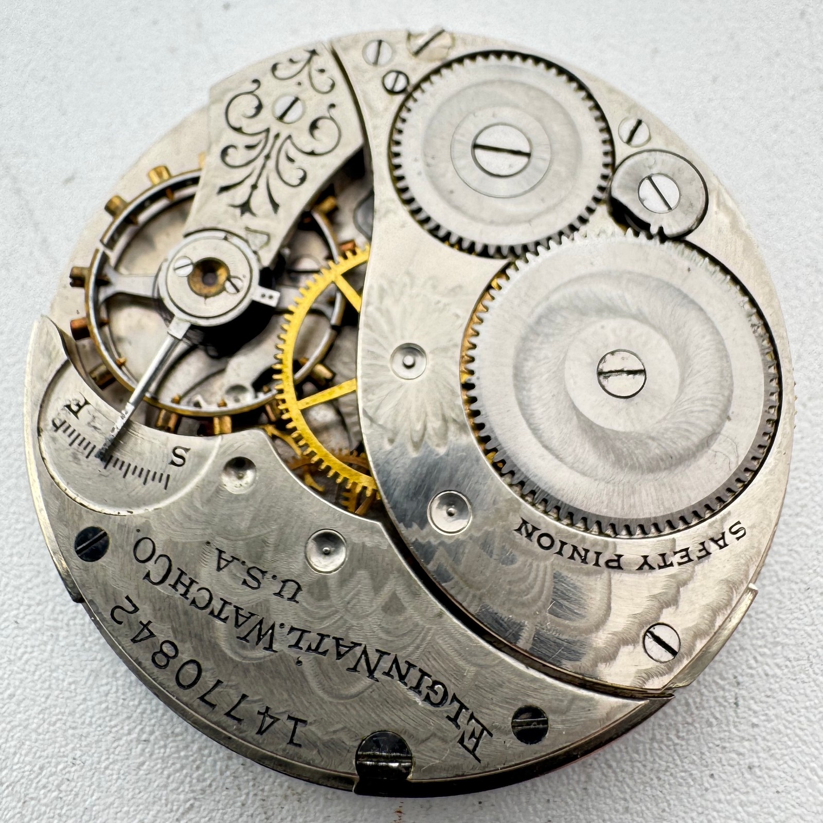 Antique 12s Elgin Blue Numerals Fancy Louis XIV Hands Pocket Watch Movement 303