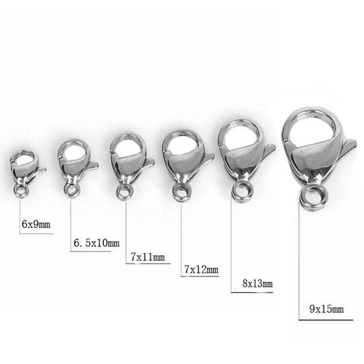HOT Polished S.steel Lobster claw Clasps 9–19mm 100 Pcs wholesale
