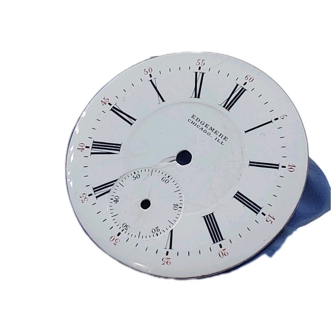 Edgemere 42.7mm Chicago Double Sunk Enamel Pocket Watch Dial Only 1984