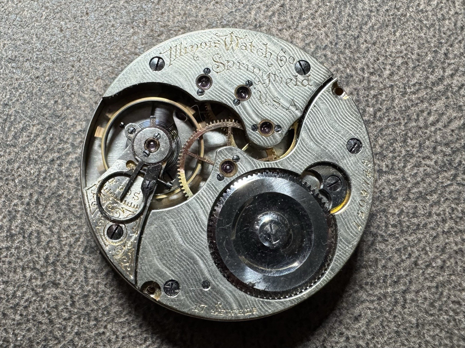 1900 ILLINOIS 16S 17J GRADE 174 PW LS POCKET WATCH MOVEMENT & DIAL
