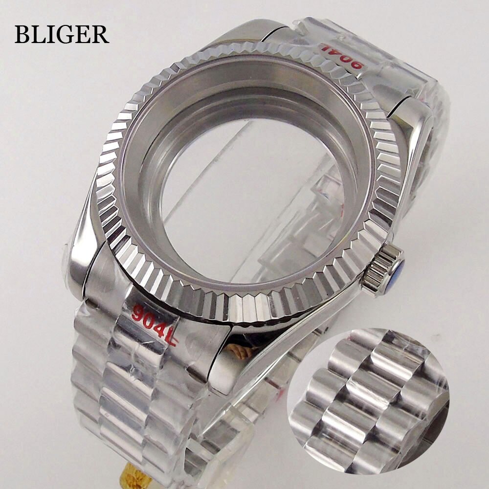 36MM/39MM Rose Gold Watch Case Fluted Bezel fit NH35 PT5000 President Bracelet