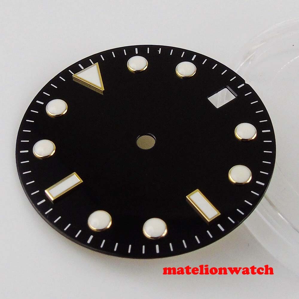 28.5mm Black sterile WATCH DIAL fit NH35 NH36 movement Blue Luminous dial marks