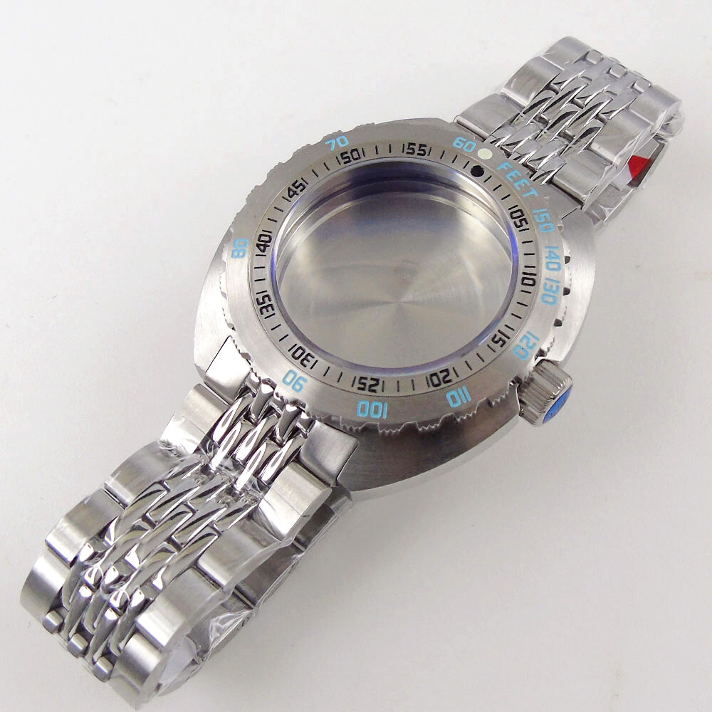 45mm Abalone Silver/Black PVD Watch Case For NH35A NH36 Movement 200M Waterproof