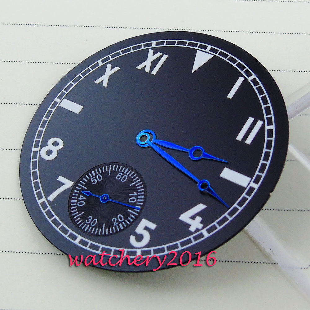 38.9mm Black California Watch Dial+Blue Hands Fit ETA 6498 ST3620 Small Second