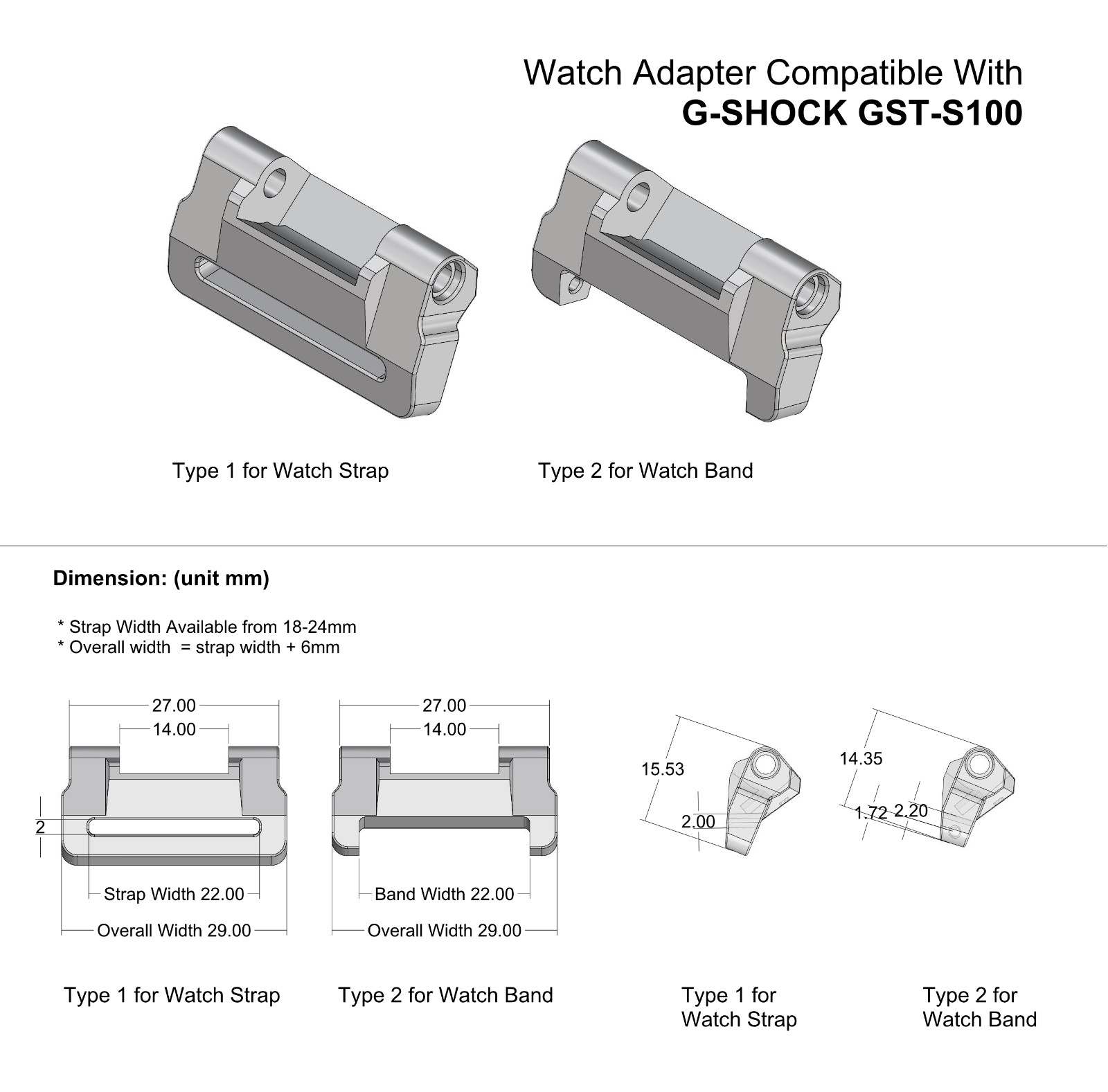 Custom Watch Strap Adapter – Compatible with G-SHOCK GST-S100, GST-W300