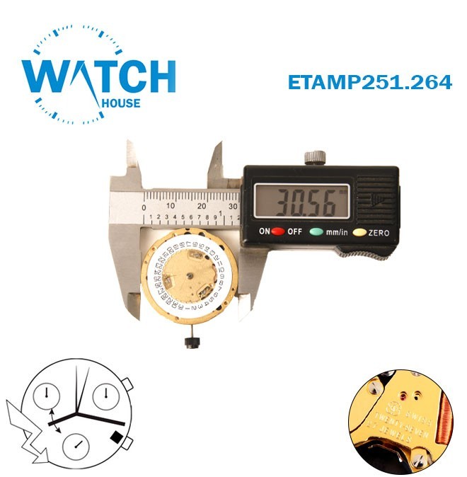 ETA 251.264 Swiss Movement- Chronograph– White Disk At 4-3 Hands-Height:7.38mm