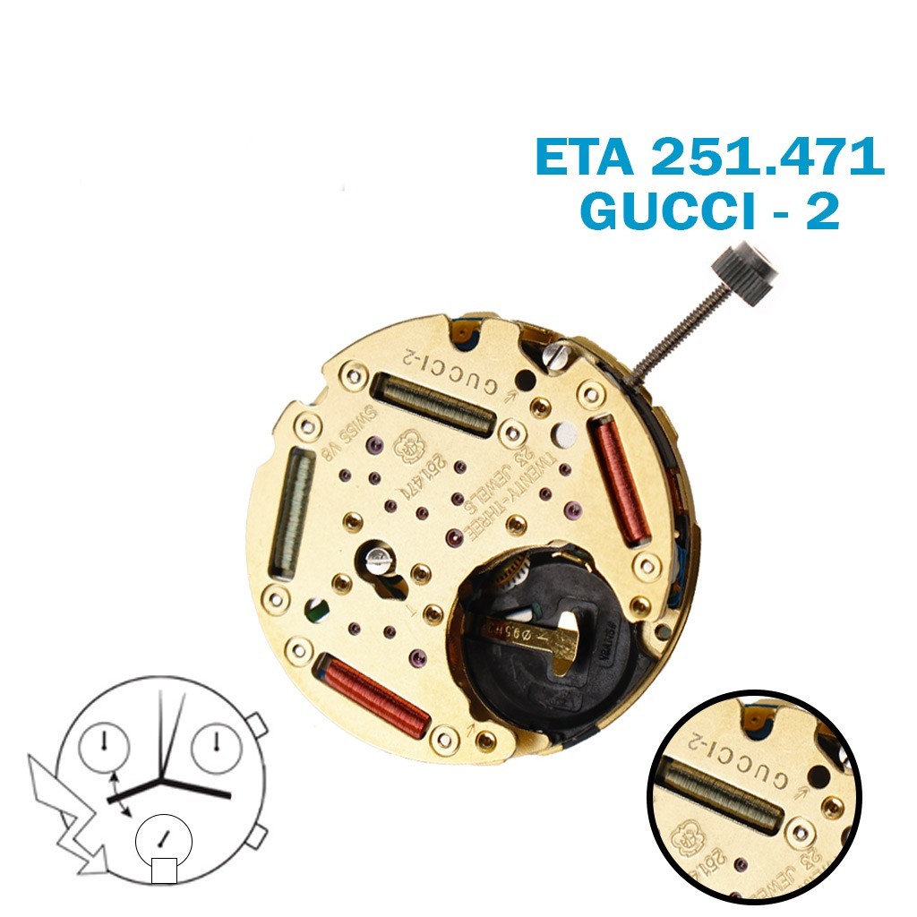 ETA 251.471 Gucci-2Swiss Chronograph Movement-H:6.82mm-White Date at 6-3Counter.