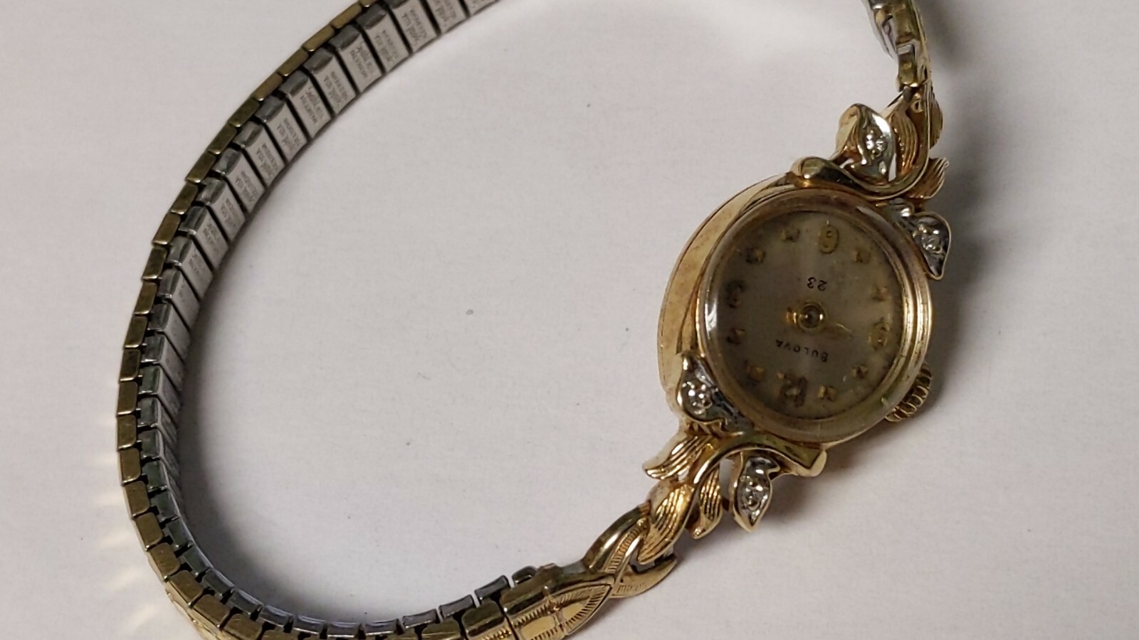 Bulova 14K Diamond Ladies Watch Speidel band left-handed crown, not working, nee