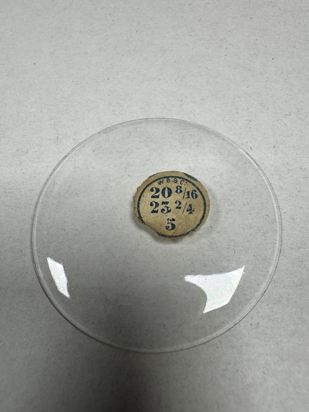 Vintage W.B.&C Pocket Watch Mineral Crystal Domed 46.39mm 20 8/16 23 2/4 5 Clear