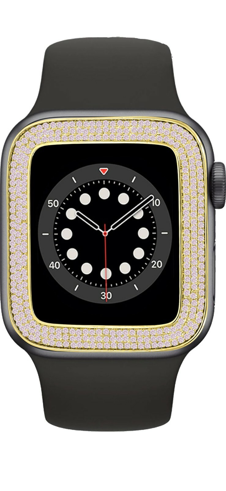 Pink Gold Tone Apple Watch Custom Pave Bezel & Band Combo Set 44mm Fit # 4,5,6