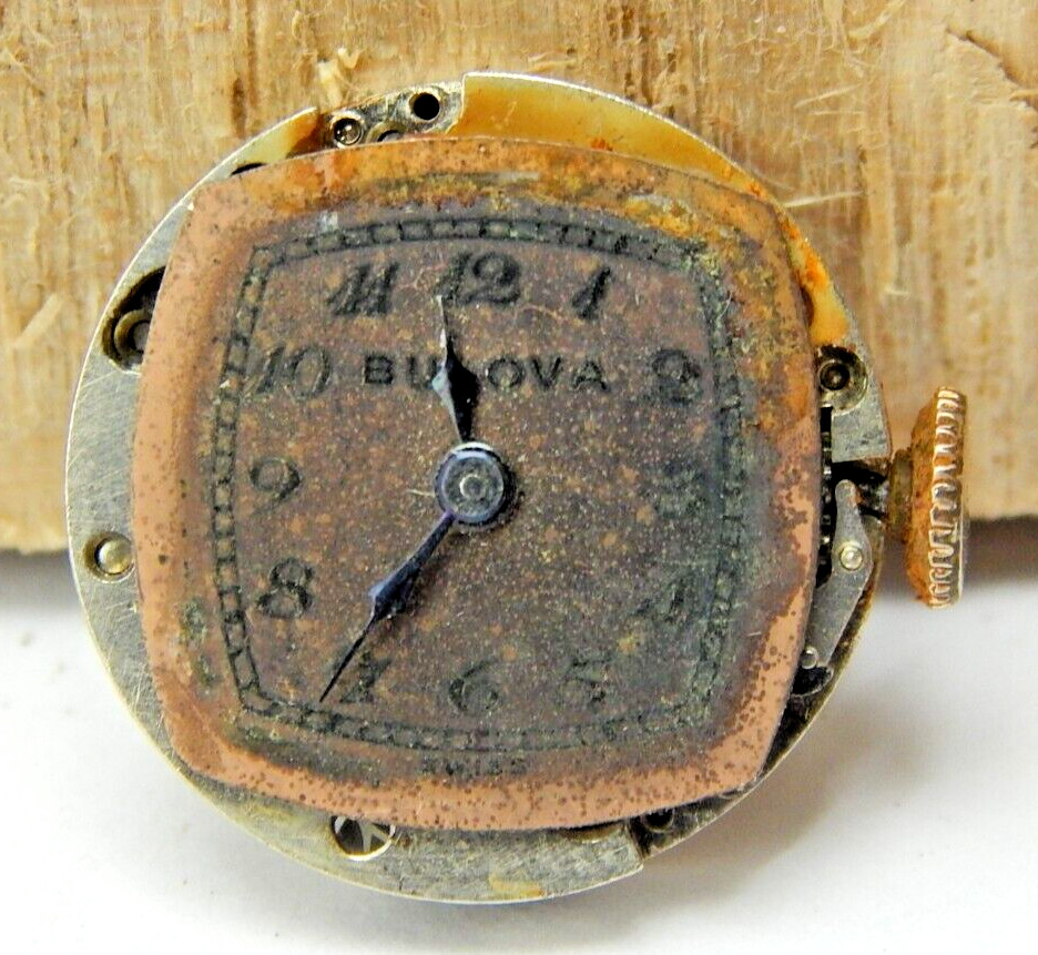 Vintage 1940 Bulova 7AM 17jewel ladies watch movement w/ dial, crown & case back