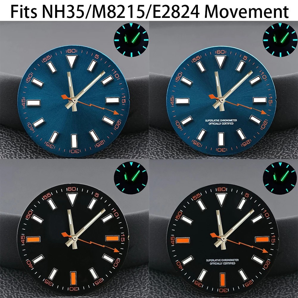 28.5mm Blue Black Watch Dial Green Lume No Date for Nh35 M8215 E2824 Movements