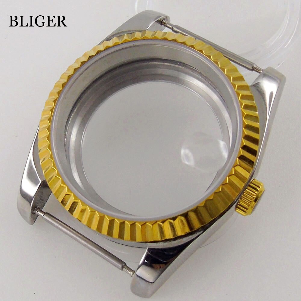 BLIGER 36MM 39MM Rose Gold Silver Watch Case Fluted Bezel fit NH35A NH36A PT5000
