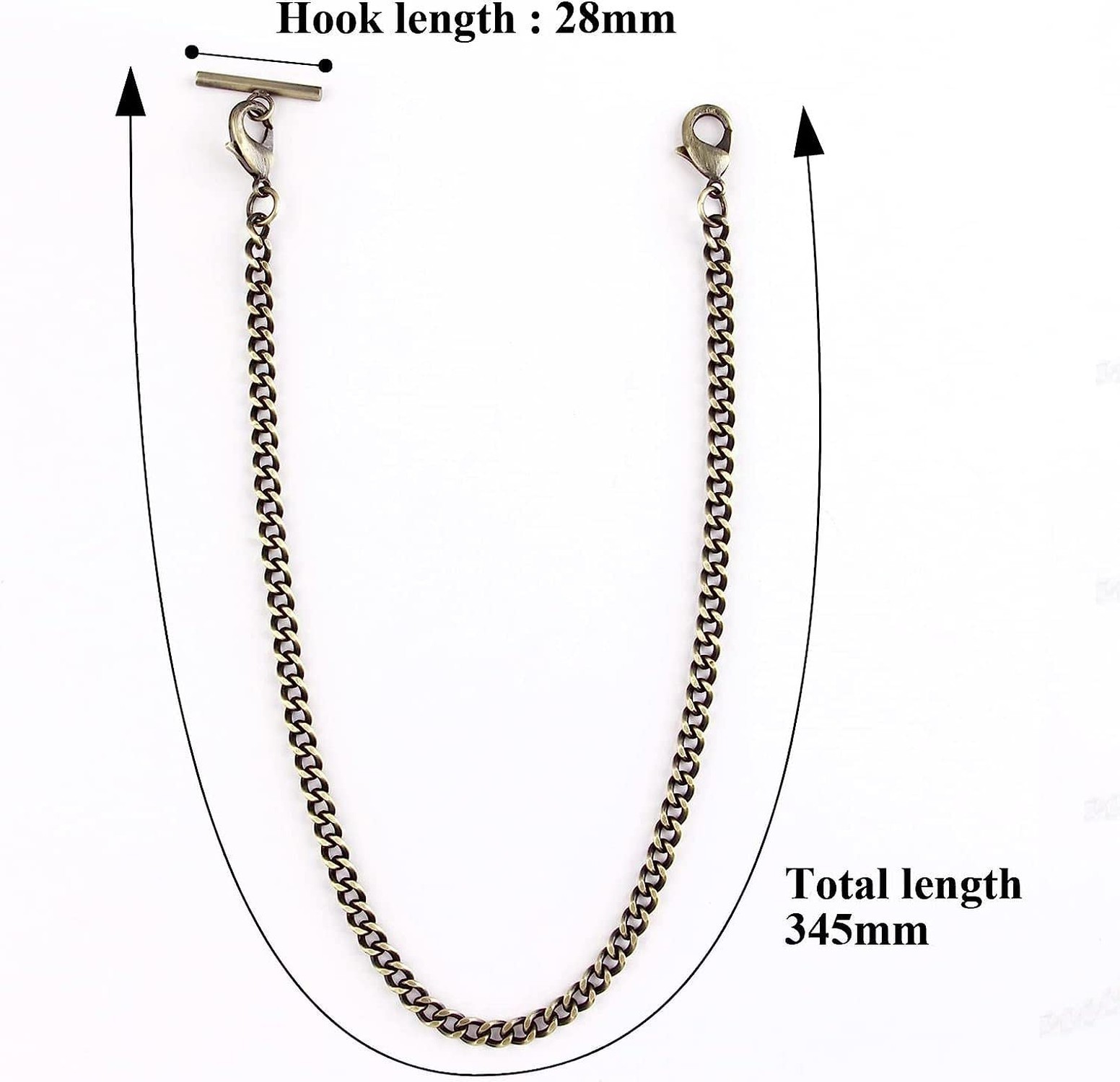 Gold/Silver Customizable Pocket Watch14 Inch Chain with Twisted Thick & T Bar…
