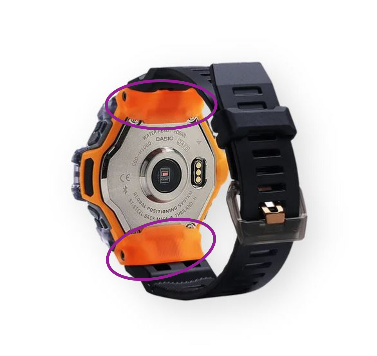 Genuine Casio G-Shock GBD-H1000 GBDH1000 orange resin watch band end pieces X 2