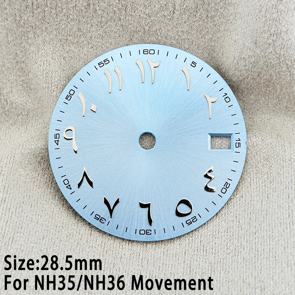 28.5mm Sky Blue Arabic Numeral Dial with Date Silver Scale For Auto Movement