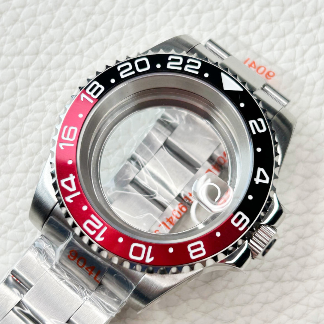 40mm Black Red Coke Bezel Sapphire Glass Brushed Watch Case fit NH35 NH36 Mod US