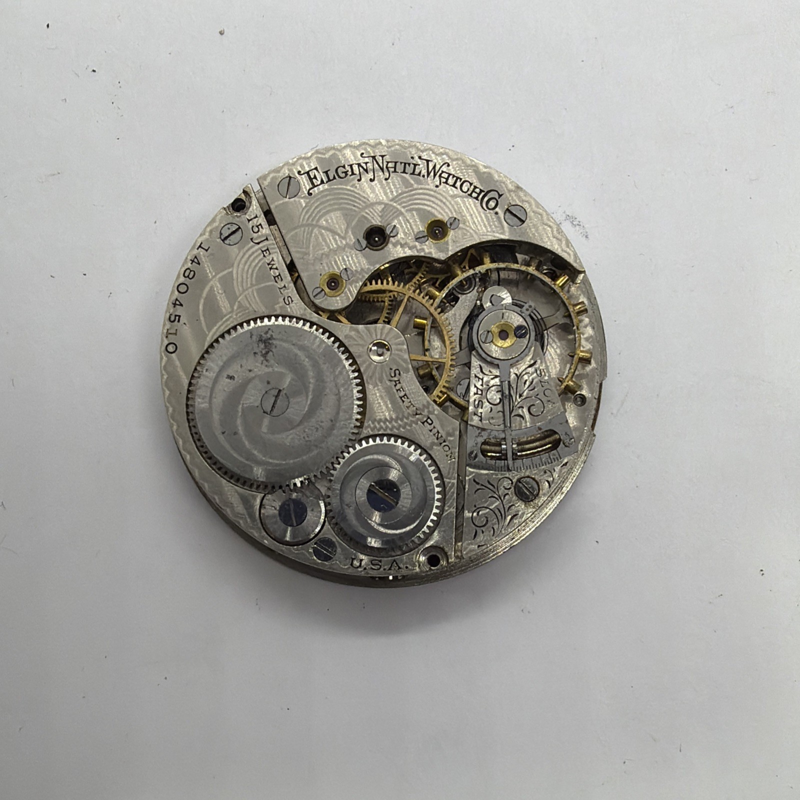 Elgin 16s Nickel 15J Antique Pocket Watch OF Movement Runs Some 510