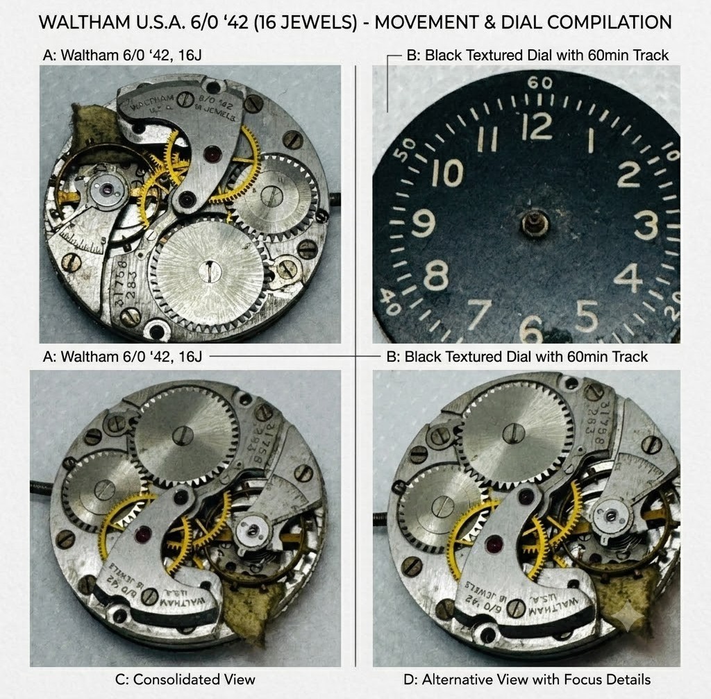 Vintage Watch Movement & Dial Parts Lot: Vulcain Waltham Bulova Elgin and more