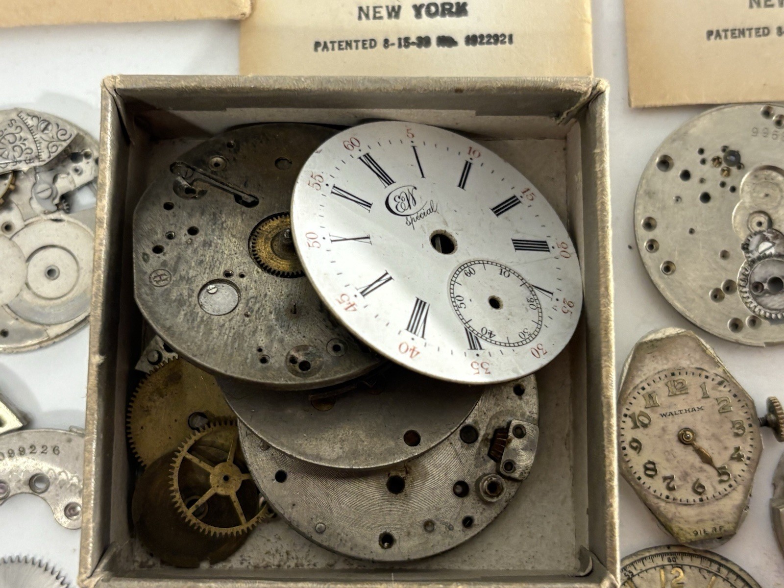 Lot of Vintage Watchmaking Watch Movements, Faces and Crowns for Parts or Repair