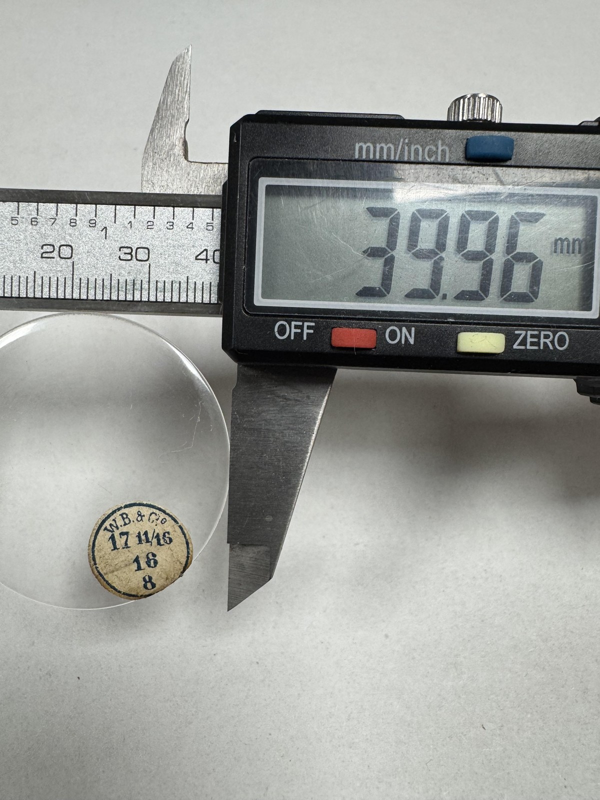 Vintage W.B.&C. Pocket Watch Mineral Crystal Domed 39.96mm 17 11/16 16 8 Clear