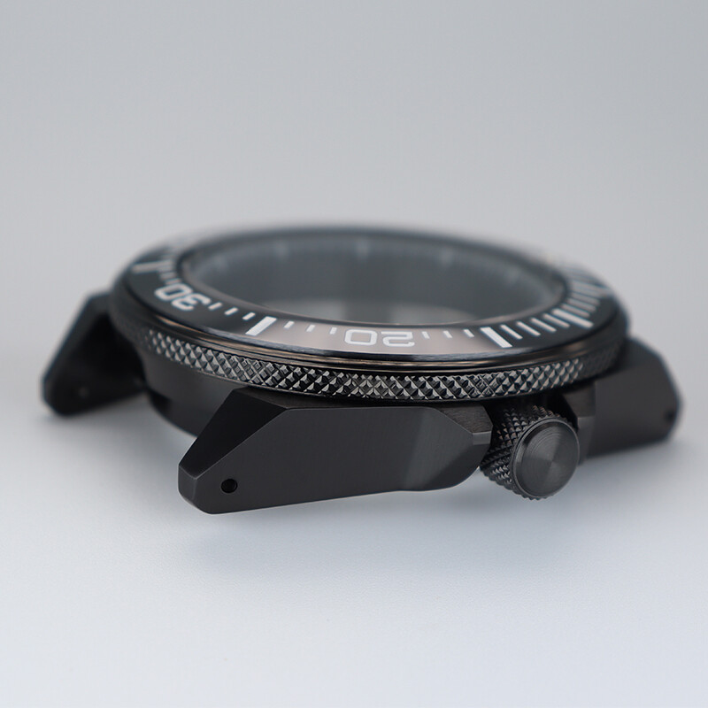 43.8mm Black Seiko Samurai Watch Cases Stainless Steel Sapphire For NH35 nh36 38
