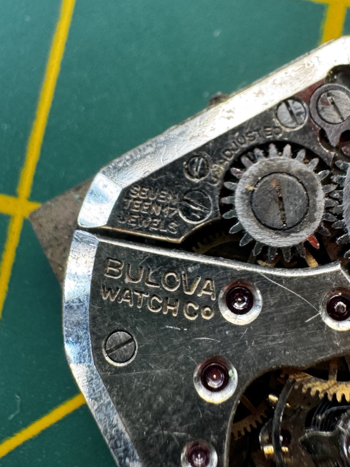 Bulova 8AH 17 Jewels Movement and Dial. Non Running. For Parts or Repair.
