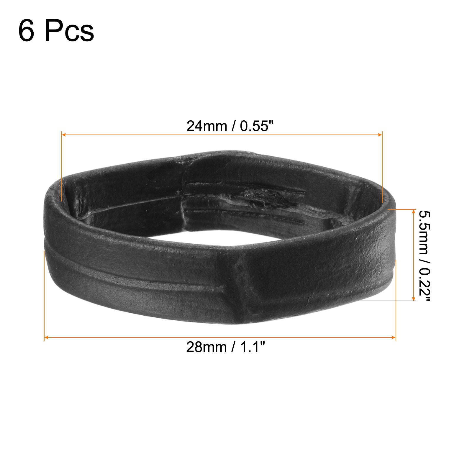 6 Pcs PU Leather Loops Retaining Ring for 24mm Width Watch Band, Black