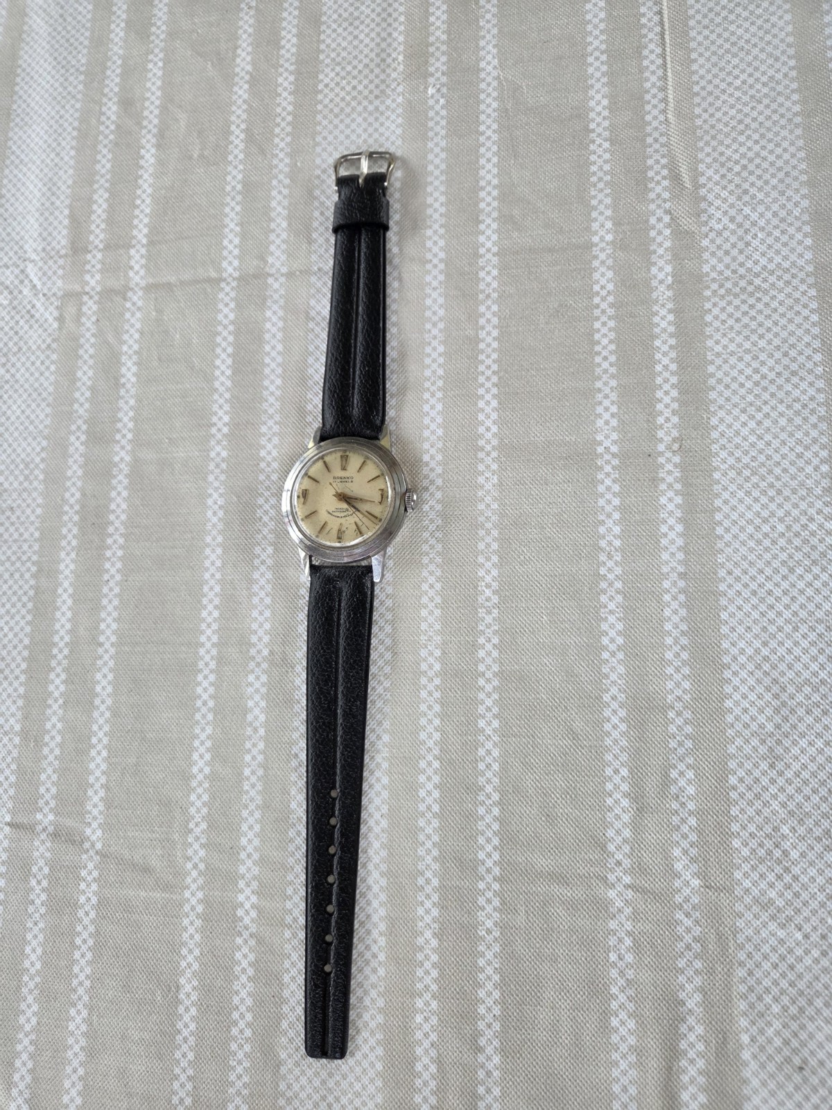 Vtg 1940/50’s Brenko Watch (Brenzikofer & Co.) 17j WW2? working VG New Vyl Band