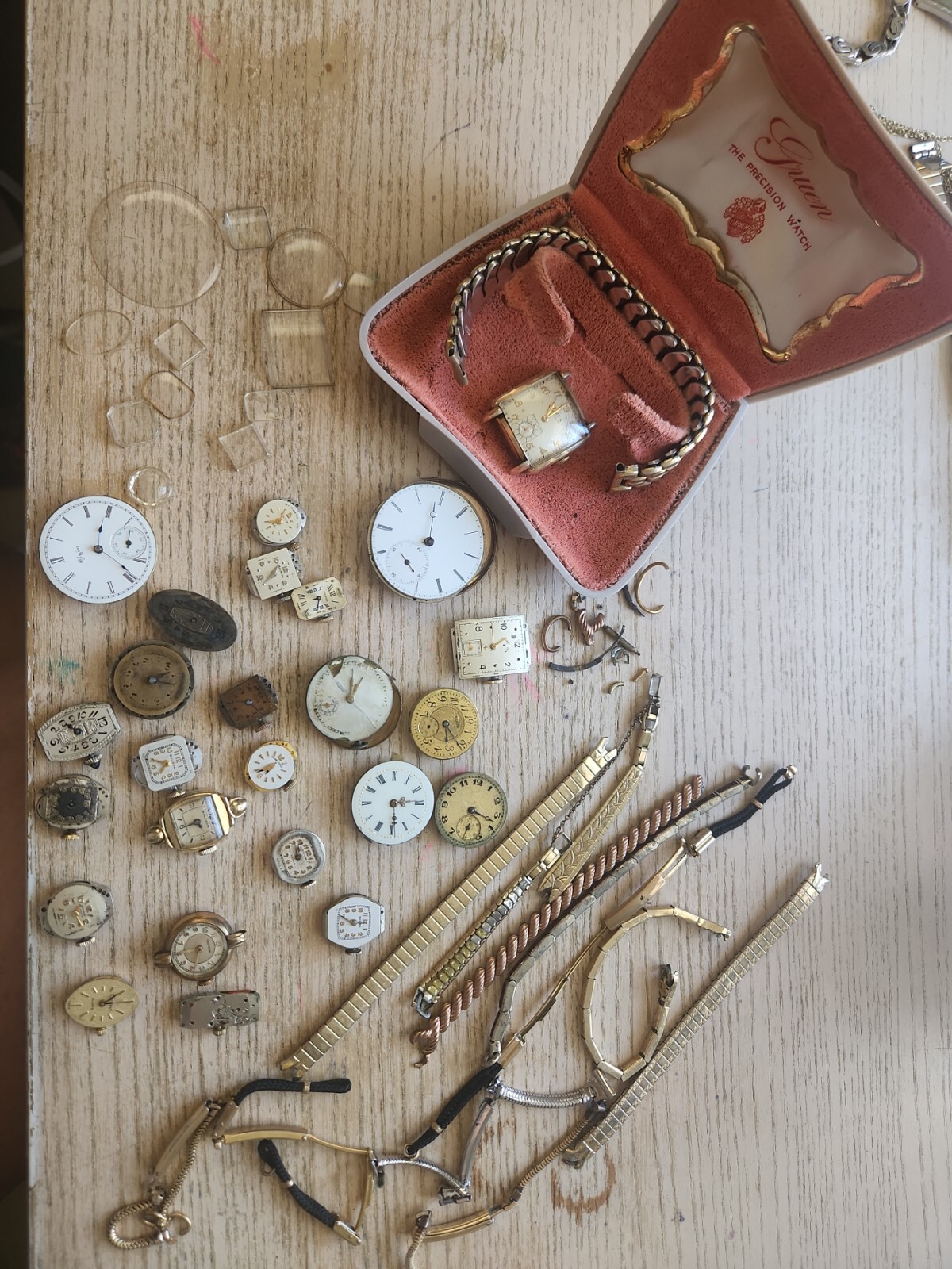 Vintage lot Watch Movements Parts Bands Covers Bulova Waltham Elgin