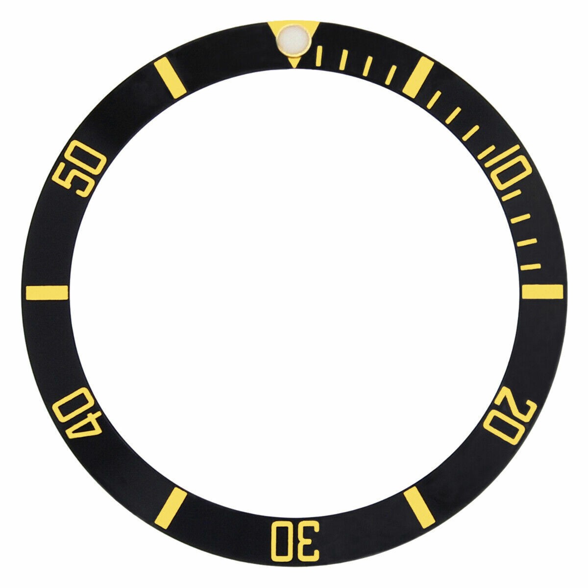 Black Flat Aluminum Replacement Bezel Insert Gold Font 34.90mm x 28.50mm