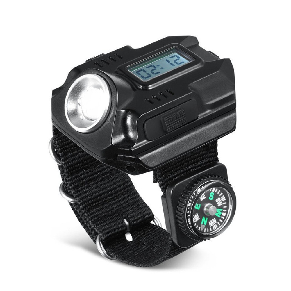 ABS Flashlight LED Torch Compass Tactical LED Rechargeable Outdoor Sport Watch