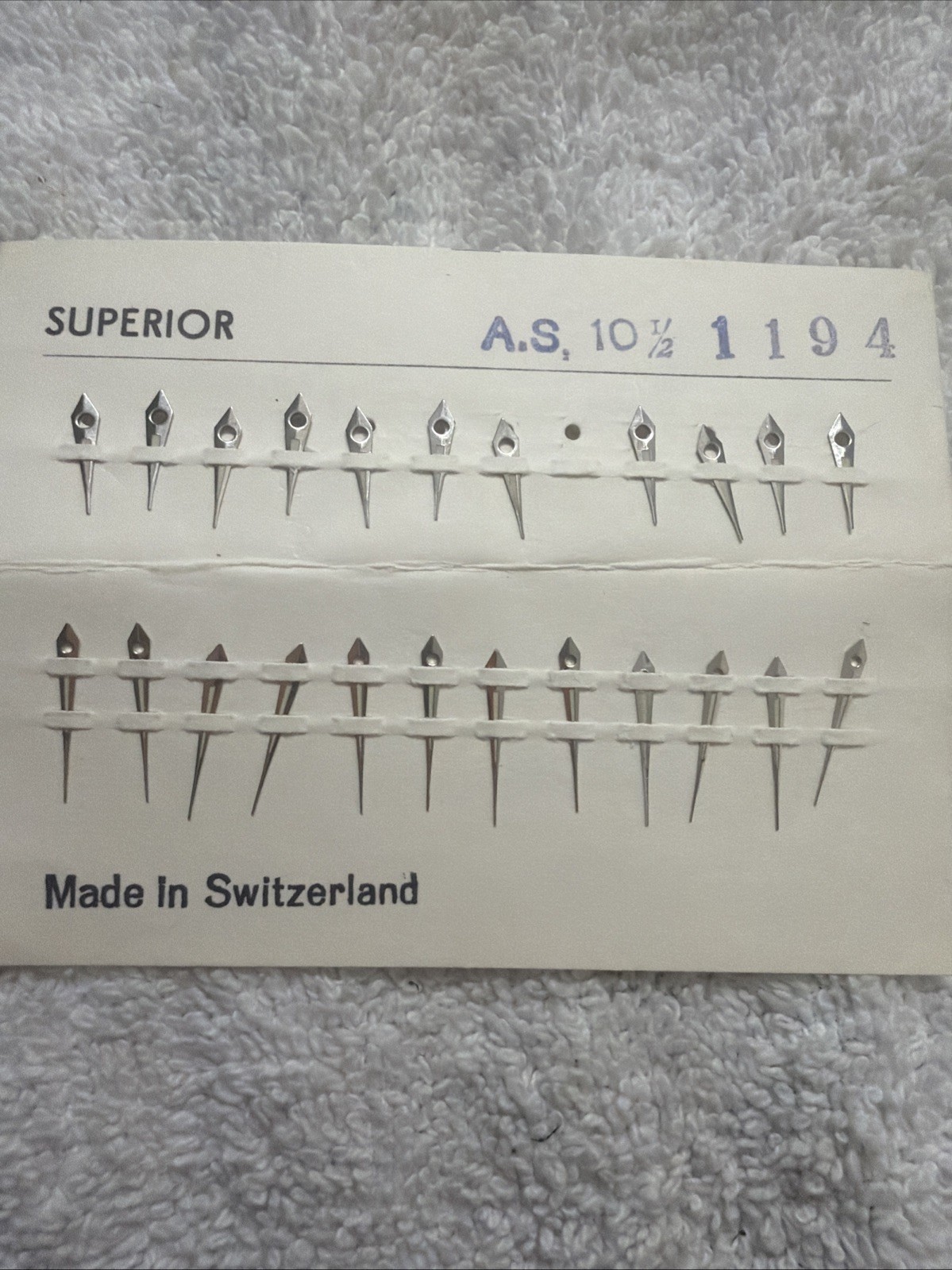AS 1194 – NOS – Silver Tone Lume Watch Hands – 1 Card with 11 pairs + 1 Minute