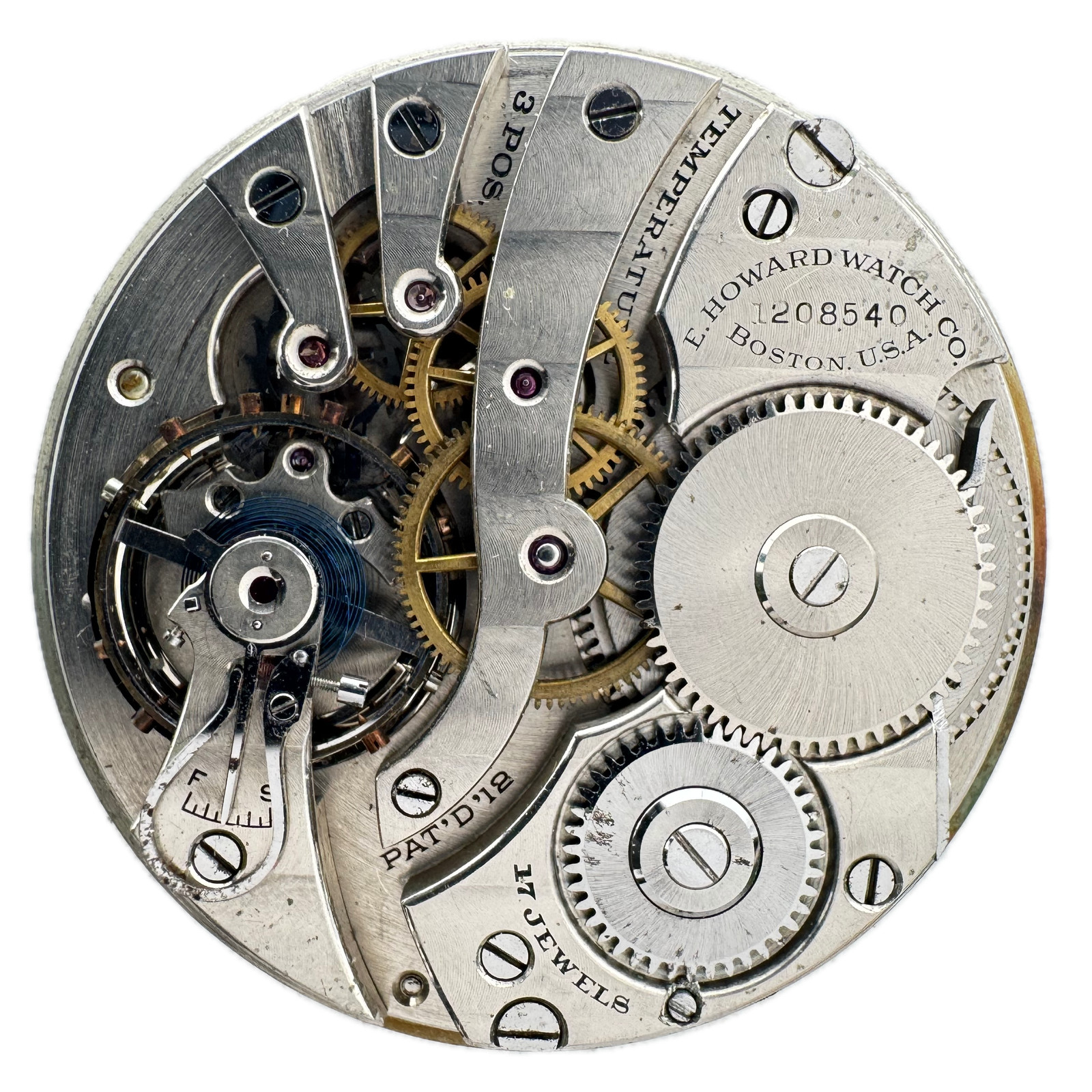 Antique 12s E. Howard & Co. Roman Enamel Dial 17J Pocket Watch Movement Series 7
