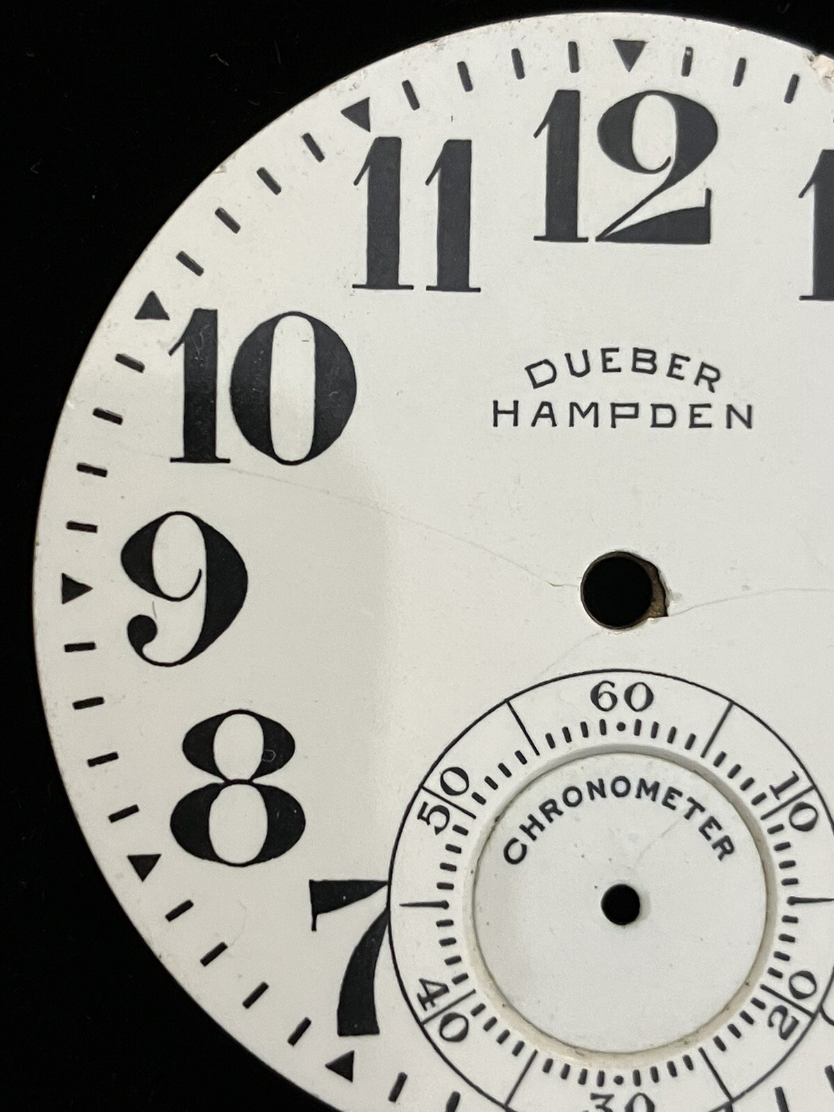 VINTAGE RARE DUEBER HAMPDEN POCKET WATCH DIAL 41MM ENAMEL-SUNK SUB SECONDS