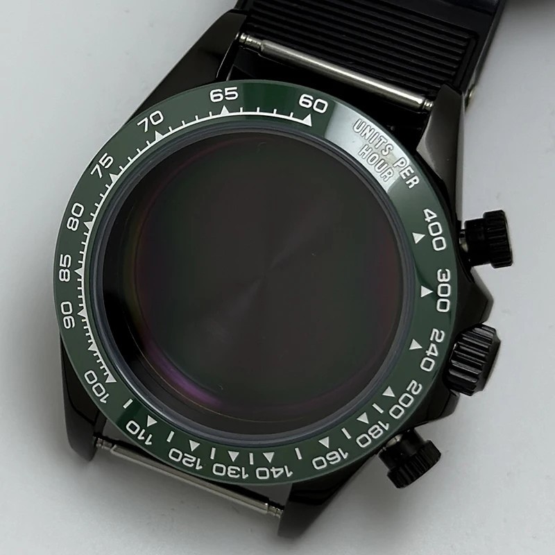 39mm Steel Watch Case Black Sapphire Glass Bezel For VK63 Movement Mod Parts