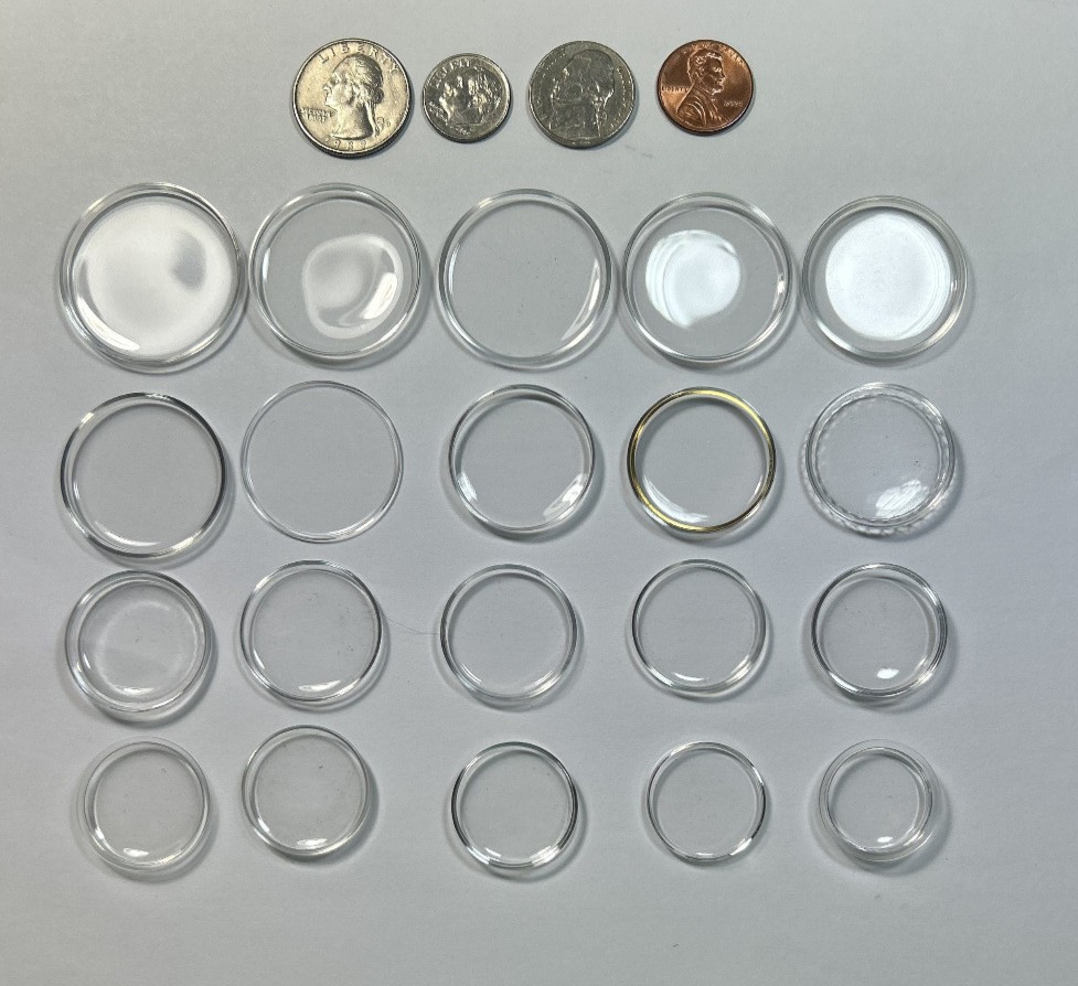 20 NEW ROUND PLASTIC WATCH CRYSTALS 36.5 – 23.05mm