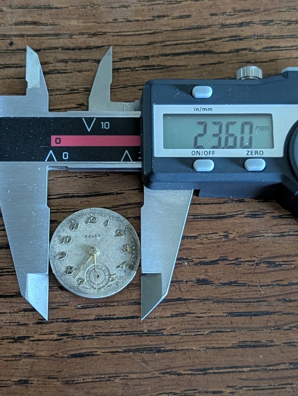 Rolco (Rolex) Watch Movement/Dial/Hands for Repair, Broken Balance, 23.6mm #S653
