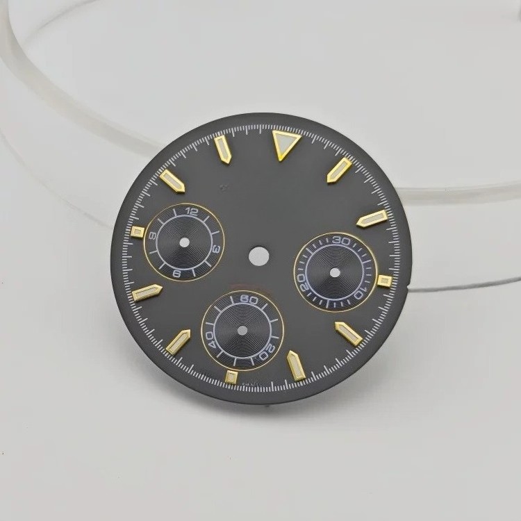 3-Eye Chronograph Dial Lume Gold Sub-Dials Fit Quartz Movement Mod