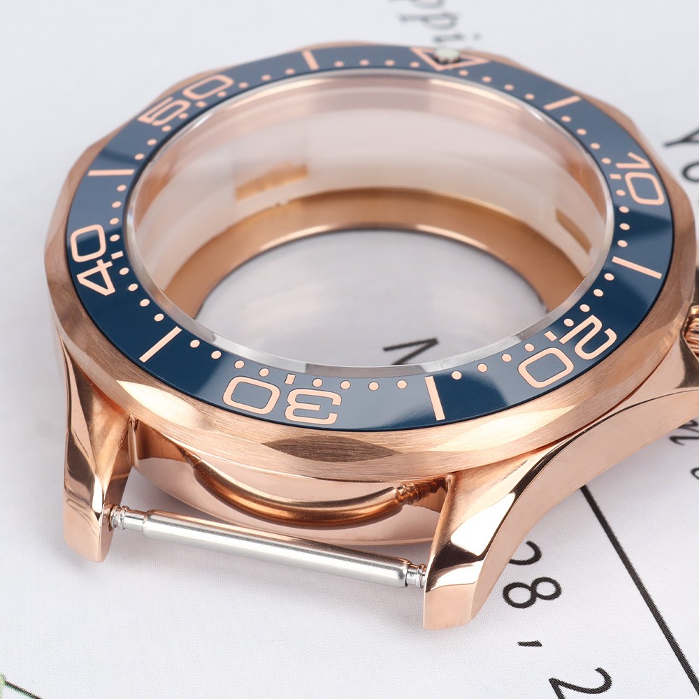 Retro Rose Gold Watch Case 41mm Double Crown Sapphire For Seiko NH35 36 Movement