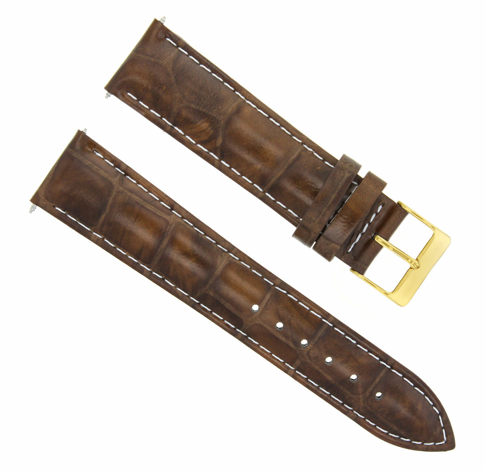 20MM LEATHER WATCH STRAP BAND FOR SEIKO PREMIER LIGHT BROWN WHITE STITCHING GOLD