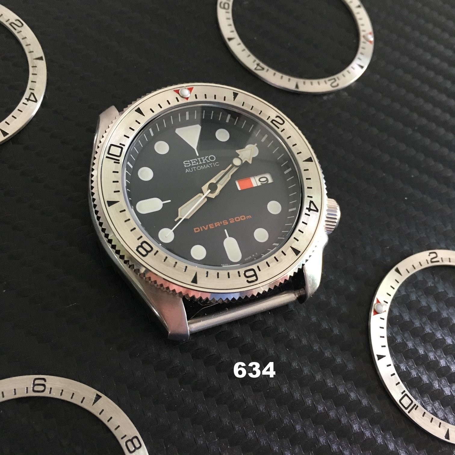 SKX007/SRPD Flat Steel Bezel Insert – Black Markers/Red Triangle – CT634