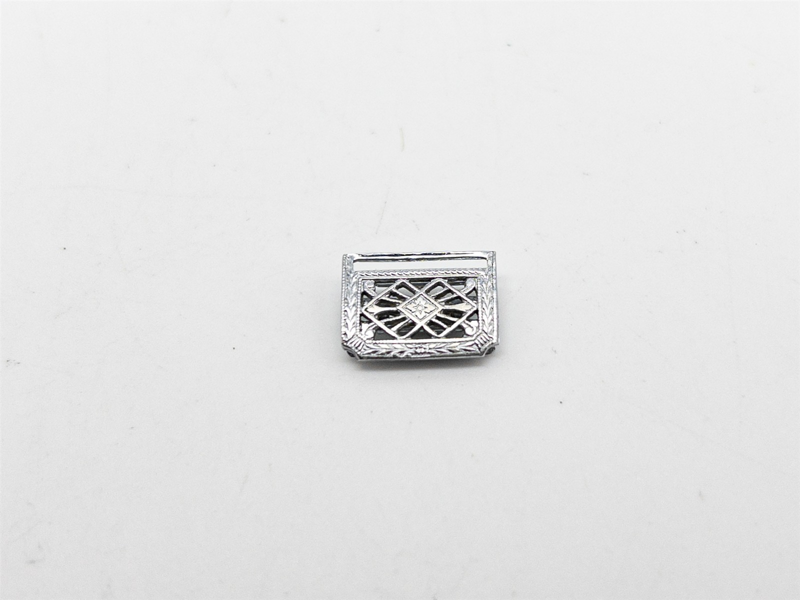 Antique 1920s BULOVA Signed 14k White Gold Filigree WATCH RIBBON BUCKLE SET