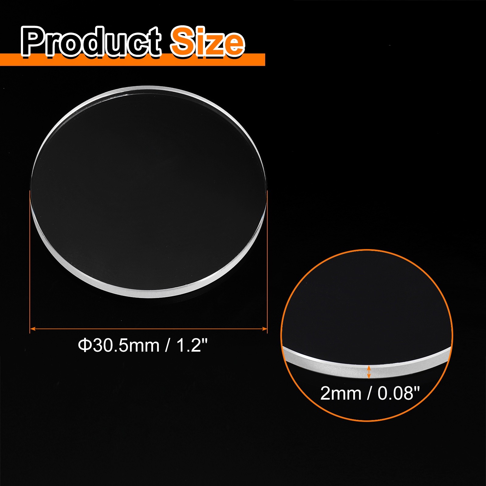 Watch Crystal Glass Lens 30.5mm Dia 2mm Thick Flat Round Sapphire Replacement
