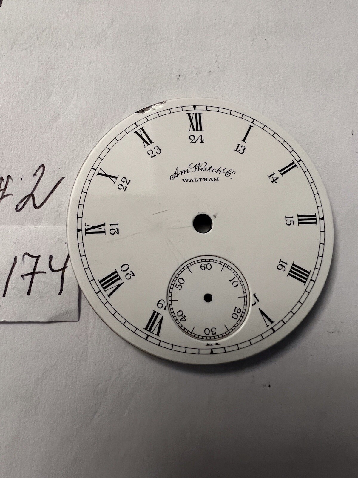 Lot of 2 antique porcelain pocket watch dials size 18. American Waltham Watch Co