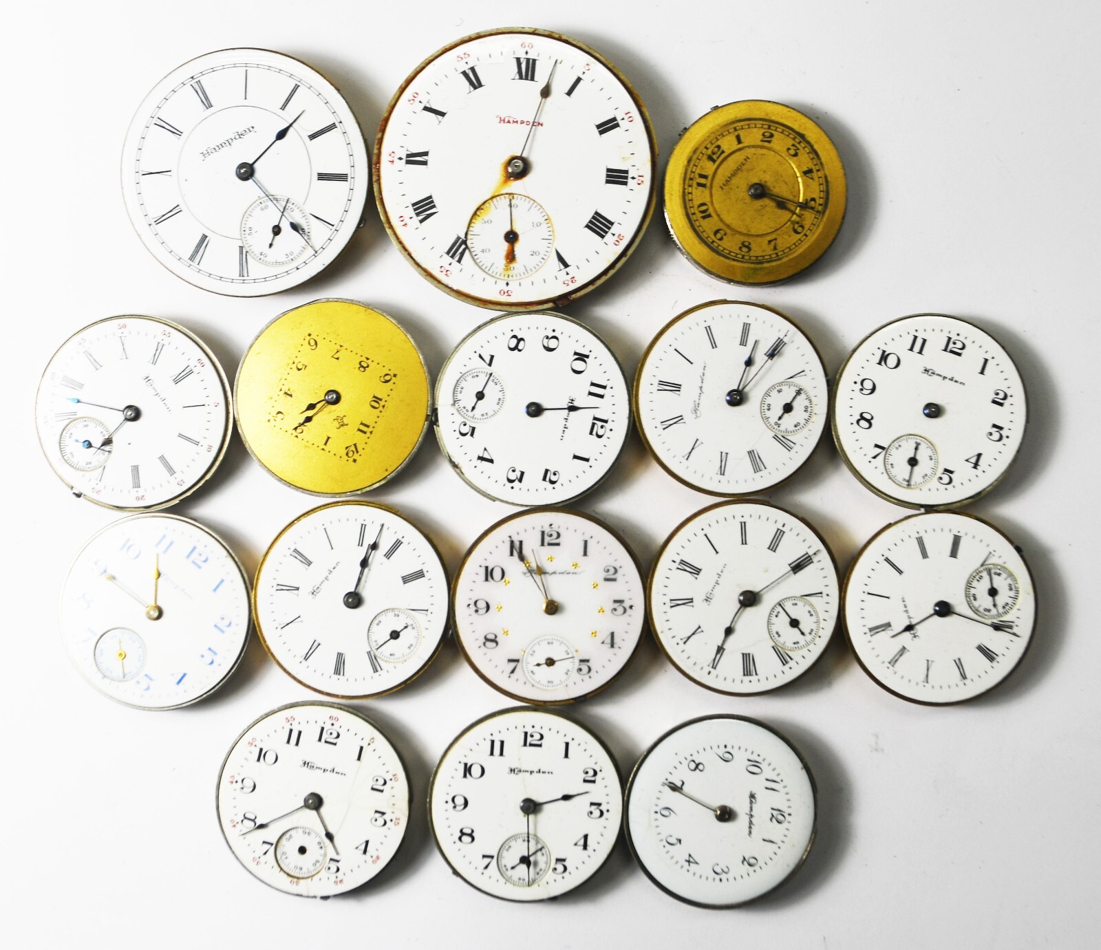 16pc Vintage Hampden Pocket Watch Movements 6/0-12 Molly General Stark Lot