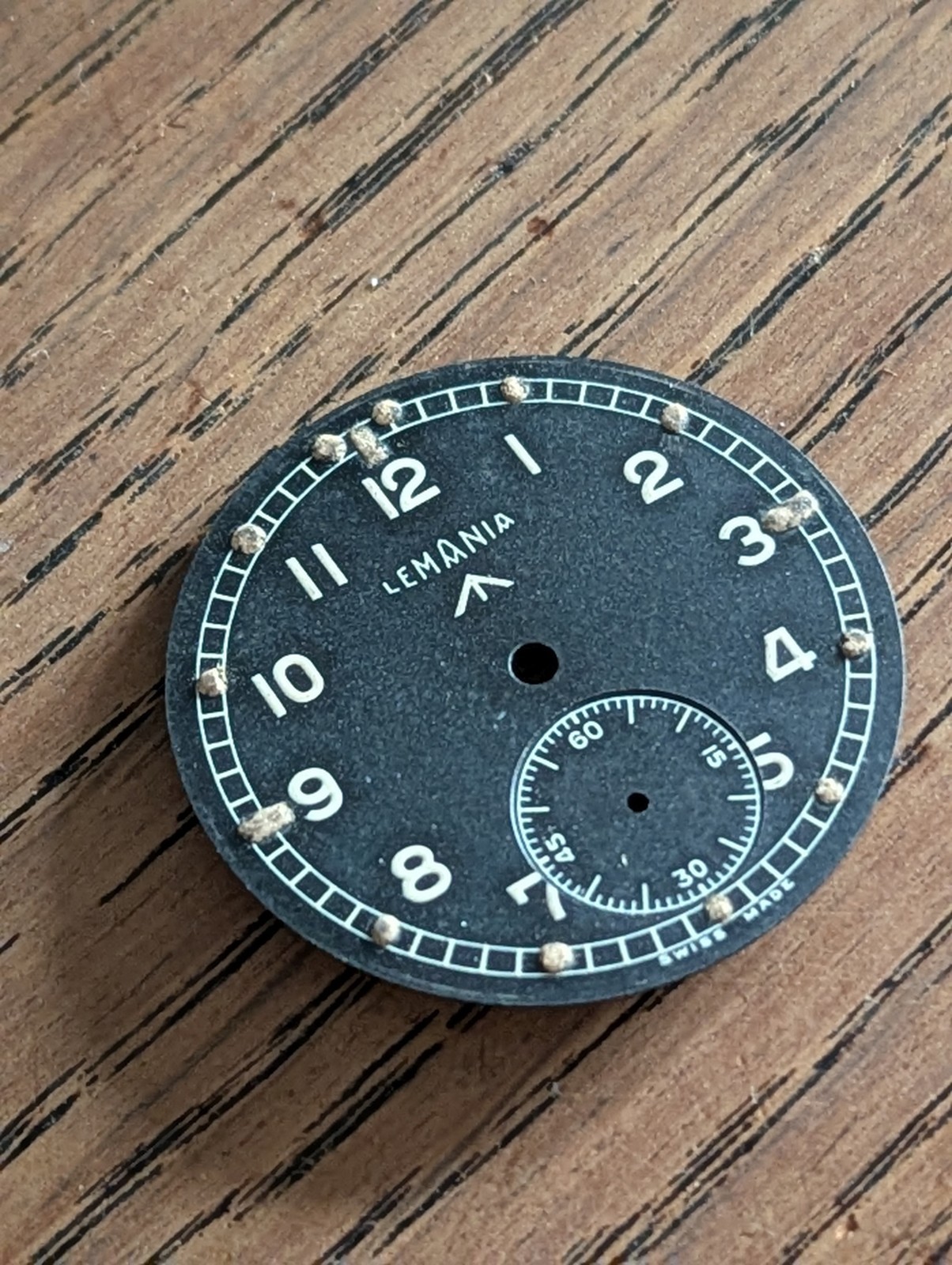 WWII Lemania Dirty Dozen Watch Dial, Excellent Condition, All Original #P672