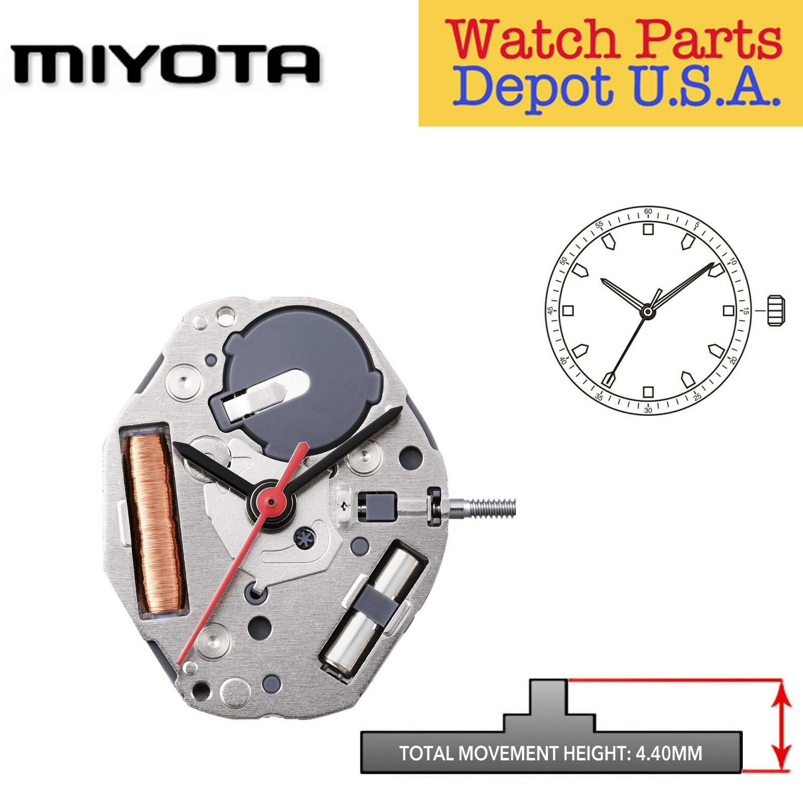 Original Miyota GL34 Japan Quartz Movement, 3 Hands – NEW!