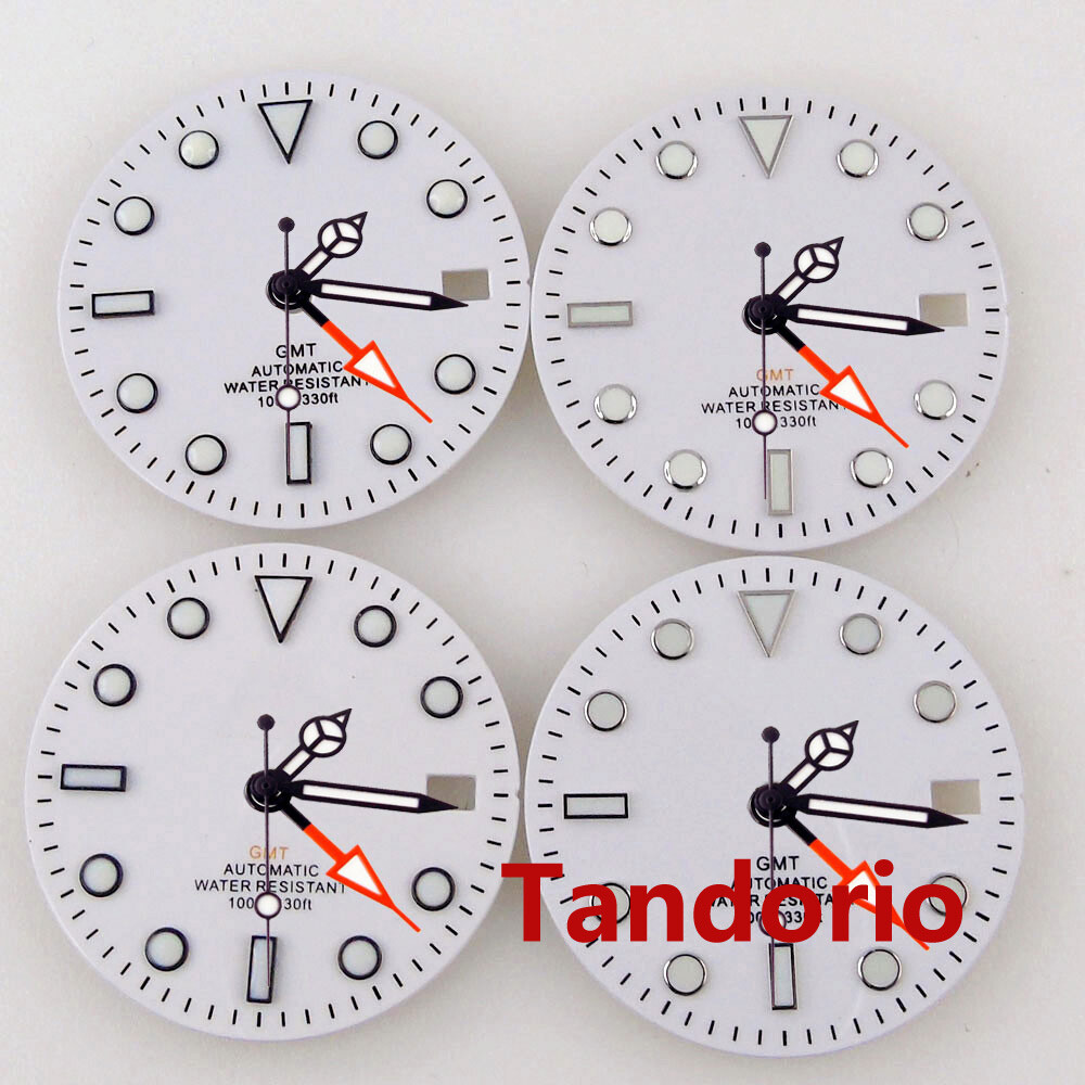 Bliger 29mm GMT White Watch Dial Fit NH34A NH34 Automatic Movement Date Luminous